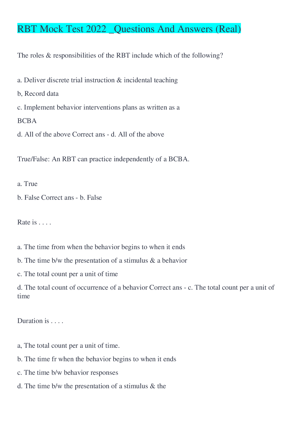 RBT Practice Exam [2022] TEST GUIDE.COM